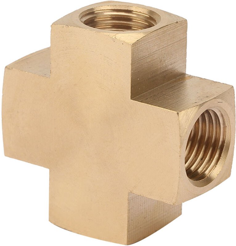 4-Wege-T-Stück aus Messing mit 1/4"-FNPT-Innengewinde für Pneumatik- und Wasserleitungen