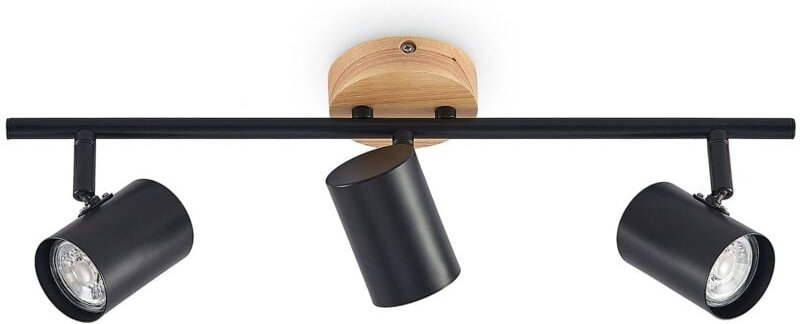 Lindby - Deckenleuchte Xiomara, 3-flammig, 68 cm lang, Holz - Schwarz, Holz hell