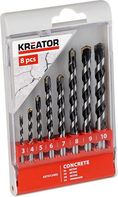 Satz mit 8 Betonbohrern 3-4-5-6-7-8-9-10 mm krt012402 Kreator