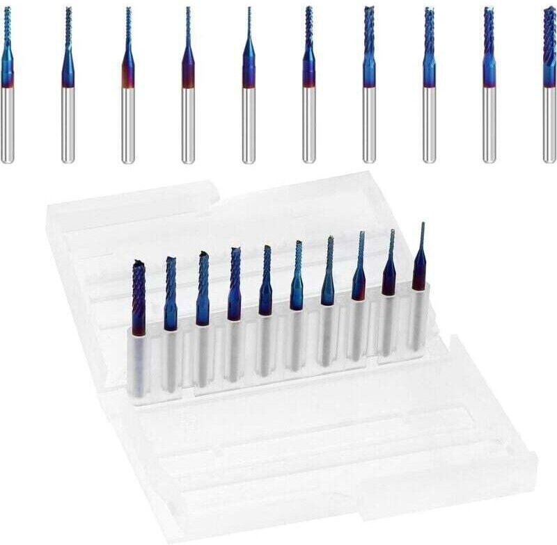 Nano Blue Coat Schaftfräser für CNC-Fräsen, 1/8" Schaft (0,8–3,75 mm), 10er-Pack, für Kohlefaser-, Hartholz- und Leiterp...
