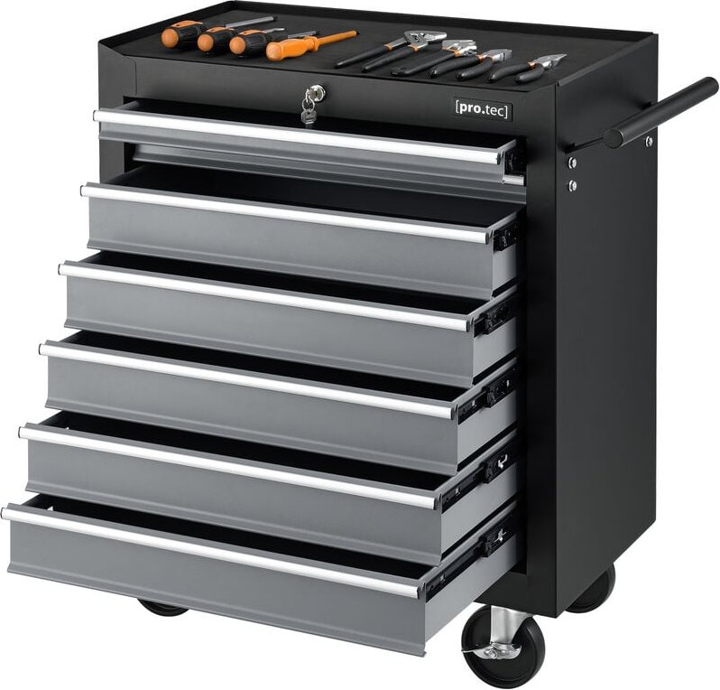 Thumbnail - Werkstattwagen mit 7 Schubladen und mit 4 Rollen Stahl Schwarz [ Pro.tec