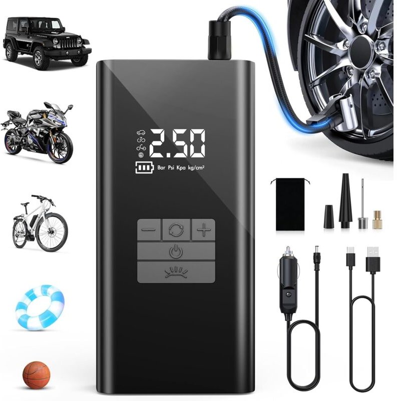 45L/min Kompressor + 6000 mAh, Schnellaufblasvorrichtung, Powerbank, LED, 4 Modi, Ballons.