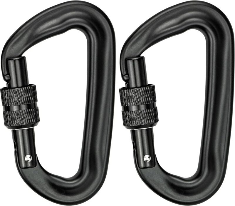 2 Stück Kletterkarabiner 12 kN (1200 kg), robuster Aluminium-Karabiner, D-förmiger Karabiner für Hängematten, Yoga, Scha...