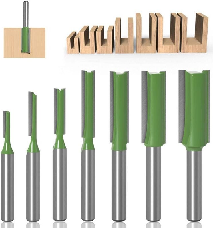 Aougo - 6 mm gerader Fräser, 7 Stück gerader Fräser, gerade Kantenfräser, gerader Bit-Satz, Vergaser, Holzfräser, Holzbe...