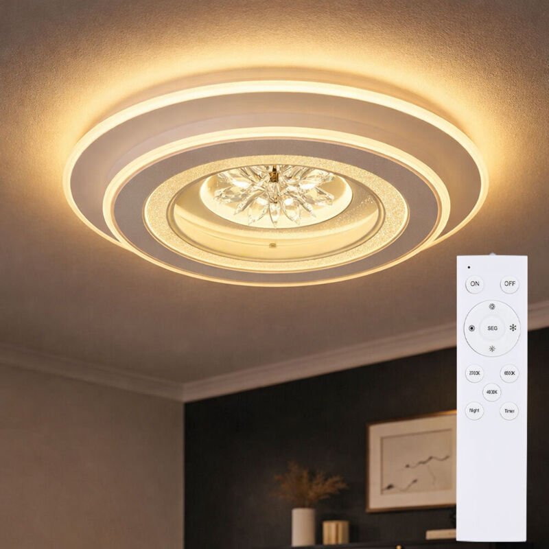 Globo Lighting - led Deckenleuchte Kristalle Deckenlampe mit Fernbedienung Tageslichtleuchte dimmbar, cct Timer, 36W 175...