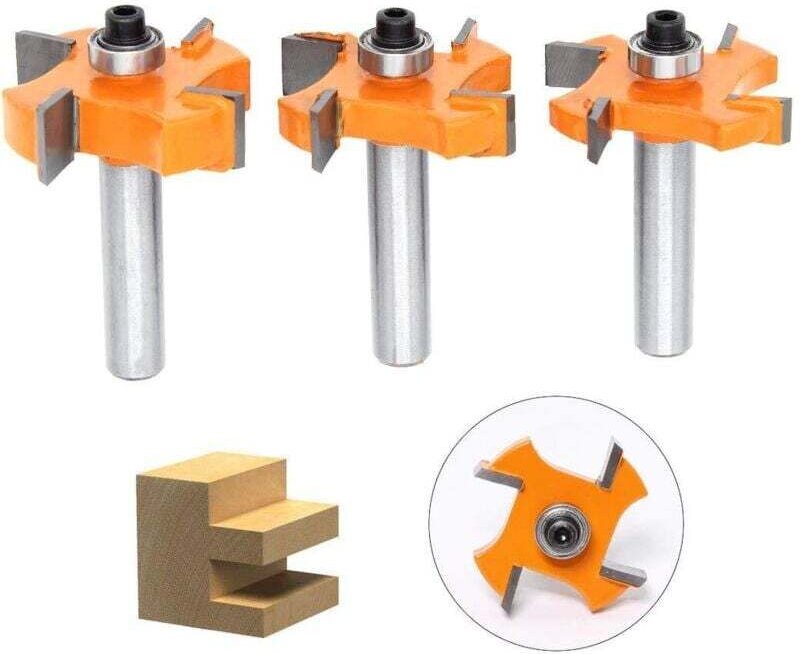 3-teiliges Nut- und Feder-Fräserset, 4 x 8 mm Schaft, T-förmige Kugelfräser – Holzbearbeitungswerkzeuge für Türen, Tisch...