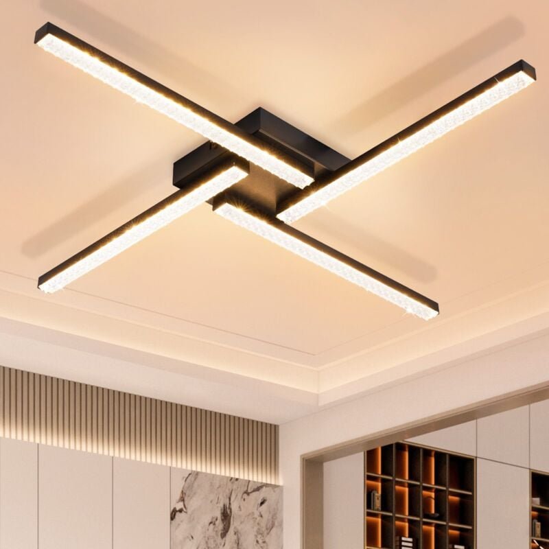 Led Deckenlampe Wohnzimmer Gbly Deckenleuchte - Schwarz 56.5CM Wohnzimmerlampe 3000K Warmweiß Kristall Küchenlampe Moder...