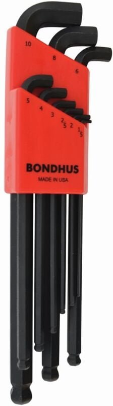 Bondhus - Set mit 9 Winkelschraubenschlüsseln mit Kugelspitze in metrisch 1,5-10 mm 16599
