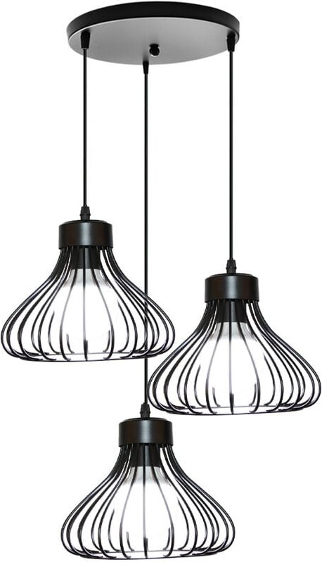 3-flammige Käfig Hänge-Leuchte Deckenlampe Industrial Moderne Lüster Edison E27 Metall Leuchte mit Verstellbarem Seil Pe...