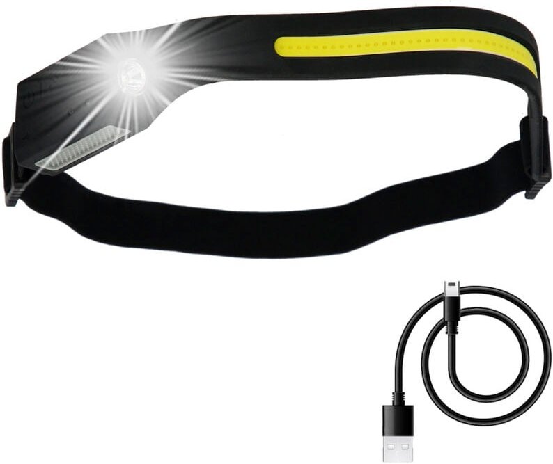 Linterna Led Frontal Cabeza Ajustable 350 Lumenes 4 Modos, Cinta Ajustable, Bateria Recargable Con Sensor Movimiento