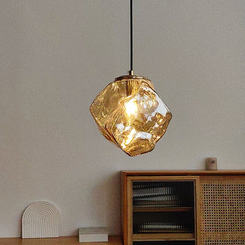 Modern Pendelleuchte Glas Hängeleuchte Design Kreative Lampenschirm Kronleuchter für Küche Esszimmer Café Bar - Bernstei...