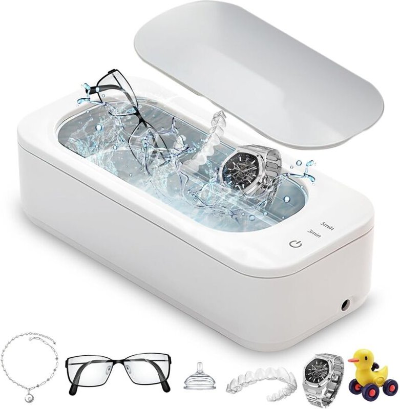 Ultraschallreiniger, 47.000 Hz, 350 ml, zur Reinigung von Brillen, Zahnprothesen, Schmuck, Ringen, Münzen und Halsketten