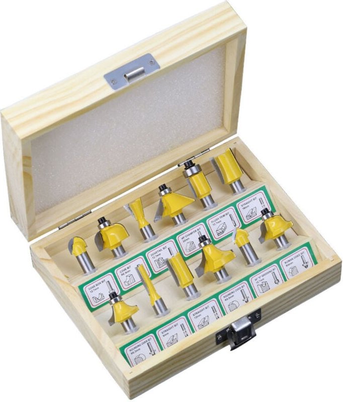 Shining House - 12 Stück 8-mm-Schaft-Wolframkarbid-Fräser, Holzbearbeitungsfräser mit Holzaufbewahrungskoffer für Türen,...