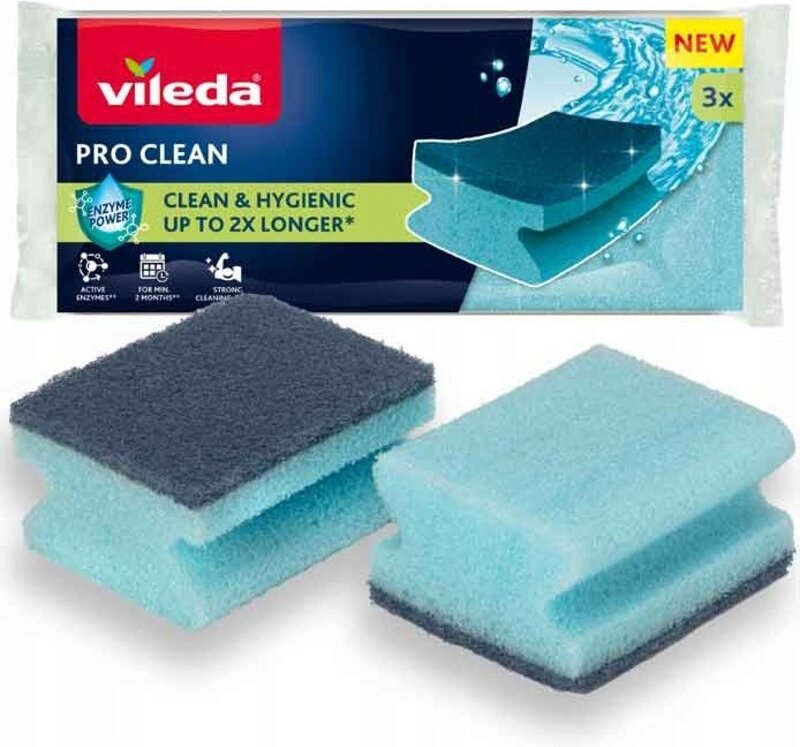 Vileda Pro Clean profilierter Küchenschwamm, 3 Stück mit Enzymen