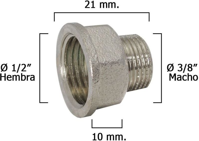 Sechskant-Verlängerung, verchromte Reduzierung, 3/8-Stecker - 1/2-Buchse x M10