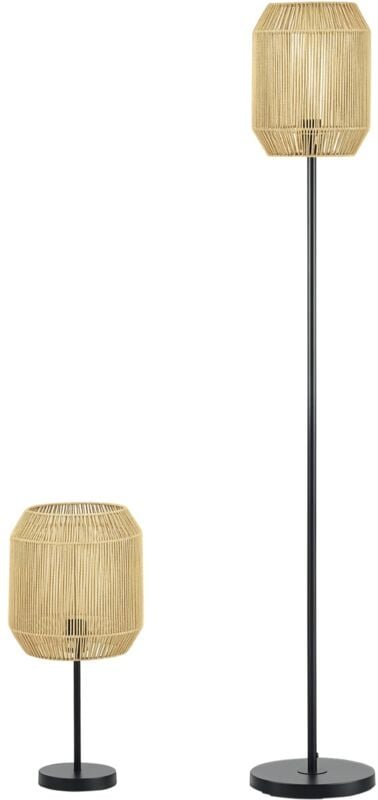 HOMCOM Stehlampe Boho mit Tischleuchte, E27 Sockel, Lampenschirm aus Papierseil Stehleuchte, Tischlampe Standlampe Set f...