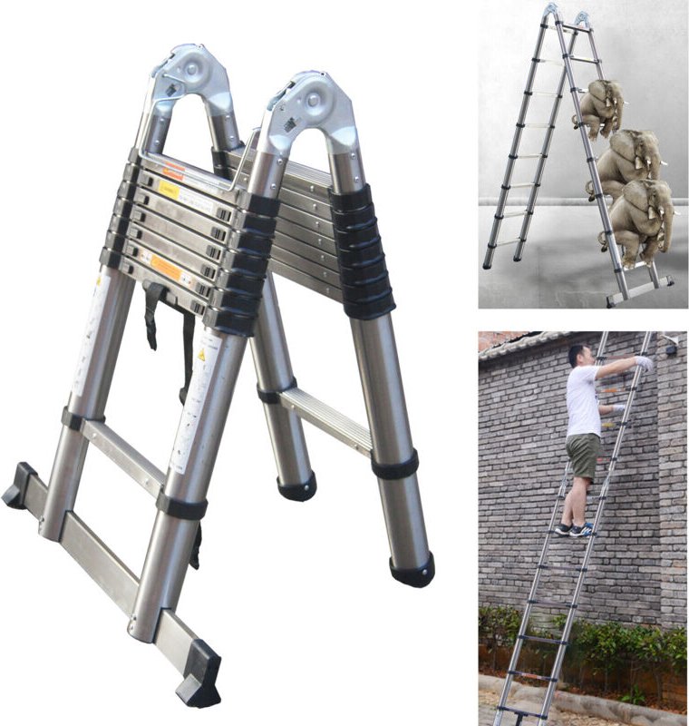 5m(2.5m+2.5m) Teleskopleiter Ausziehleiter Edelstahlleiter A-Rahmen Klappleiter