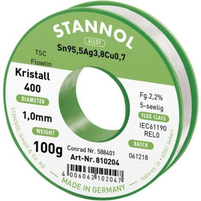 Stannol - Ecology ts Lötzinn, bleifrei Spule Sn95,5Ag3,8Cu0,7 REL0 100 g 1 mm