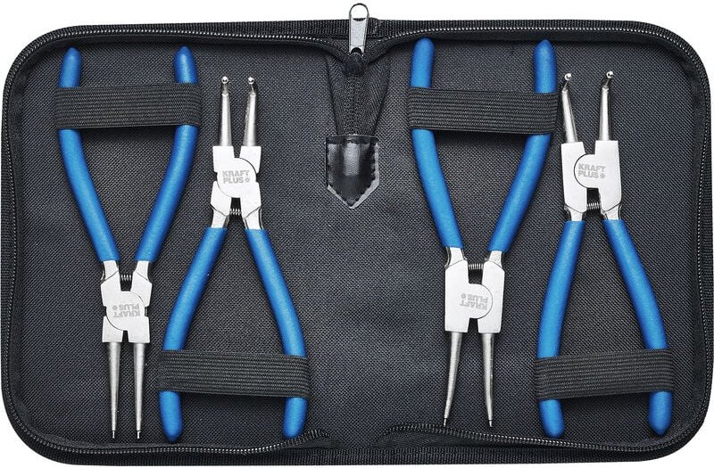 Kraftplus - K.105-4150 Sprengringzange Satz 150 mm Seegeringzange Sicherungsringzange Set gerade gebogen - 4 tlg. - Mit ...
