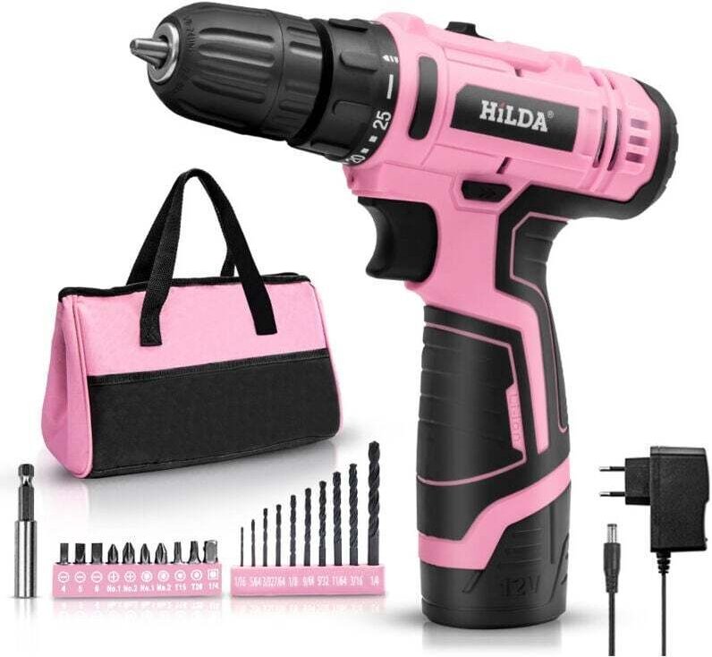 12-V-Akku-Bohrschrauber, Akku-Schrauber, Aufbewahrungstasche, 20 Nm, pinkfarbener Bohrschrauber für Heimwerkerprojekte