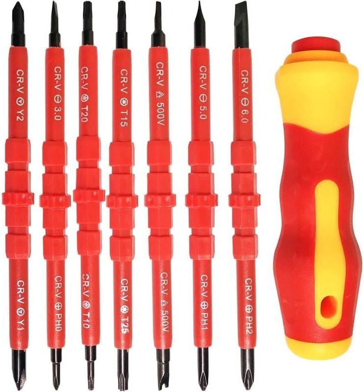 Ulisem 7-teiliges isoliertes Elektriker-Schraubendreher-Set, 14-in-1-Legierung, multifunktionales Elektriker-Reparaturwe...