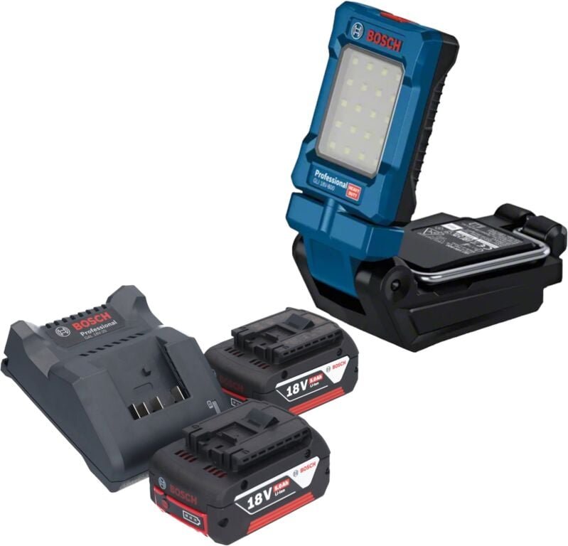 Bosch gli 18V-800 Professional Akku Leuchte 18 v 800 lm + 2x Akku 5,0 Ah + Ladegerät