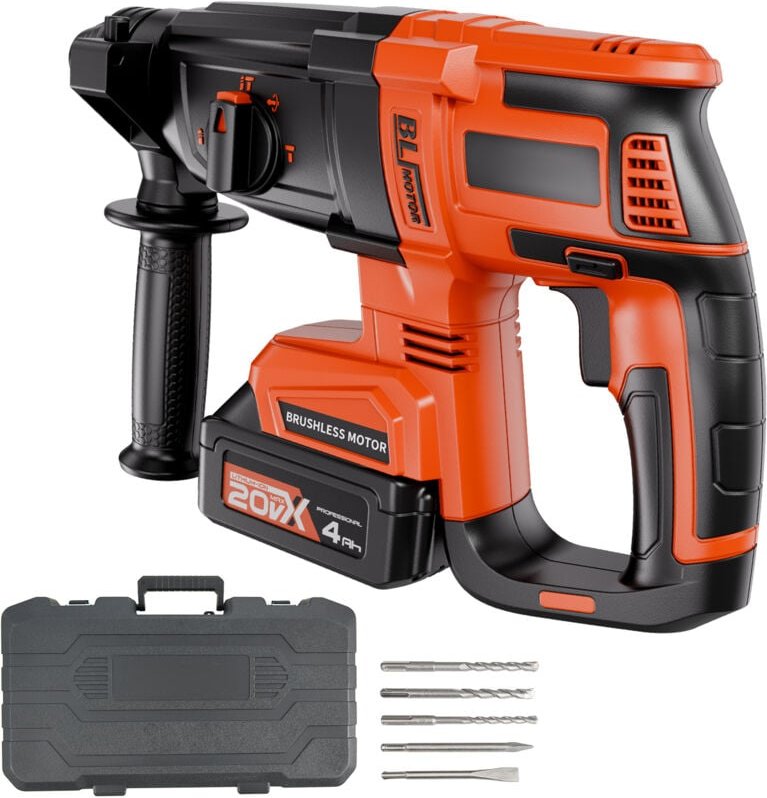 Mophorn Kabelloser 20 V Akku-Bohrhammer mit bürstenlosem Motor, Lithium-Ionen 28 mm SDS-Plus Bohrhammer, Elektro-Leichtb...