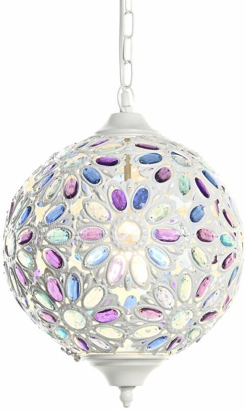 Dkd Home Decor - Acrylmetallendecke 28x28x44 weiße Blumen Acrylmetall mehrfarbige Materialfamiliendecke und Wände Detail...