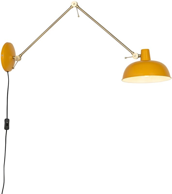 Retro Wandleuchte Stahl Gelb mit Bronze - Milou