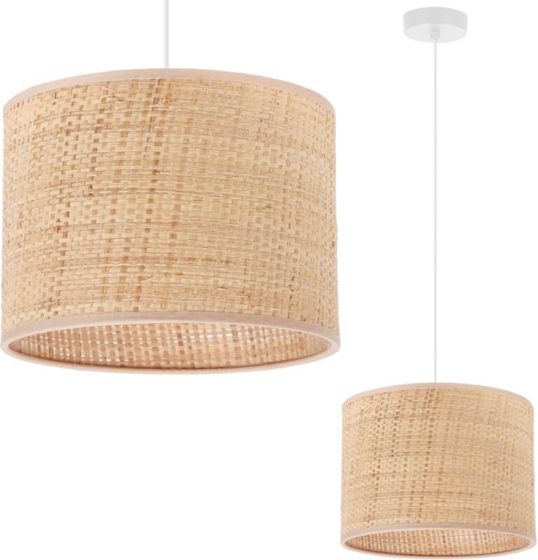 Weisse Rattan-Hängelampe 1 Flacher Rattan-Lampenschirm 20 Cm