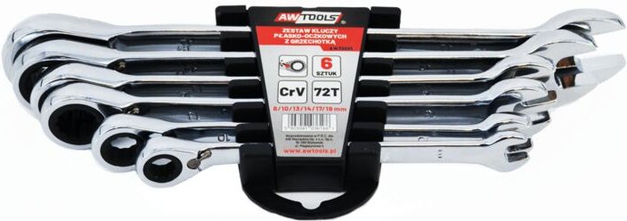 AWTOOLS Ratschen-Kombinationsschlüsselsatz, 6-teilig, 8–19 mm