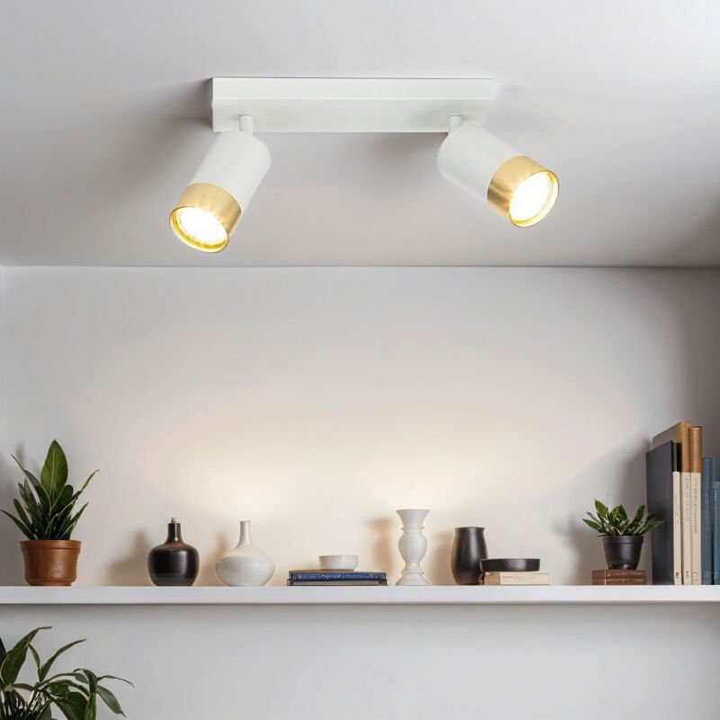 Thumbnail - Licht-erlebnisse - Deckenstrahler Aluminium GU10 verstellbar in Weiß Gold 2-flammig länglich