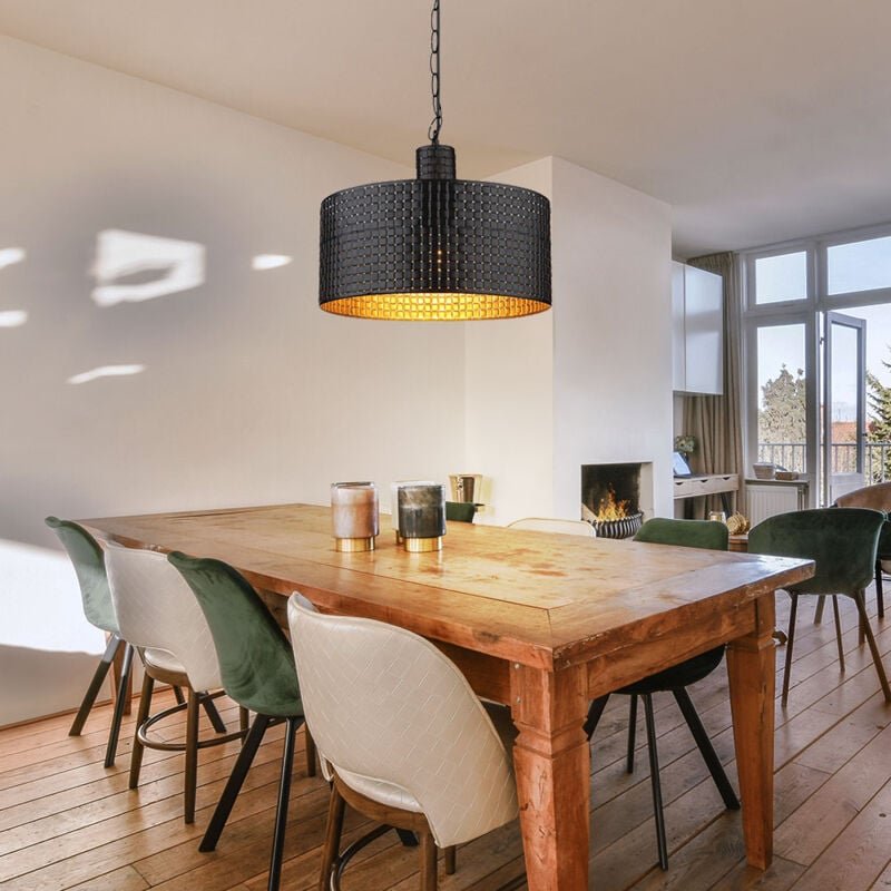 Pendelleuchte Hängelampe Esszimmerleuchte Pendellampe schwarz gold Holz 1 flammig, Metall mdf, 1x E27 Fassungen, DxH 35x...