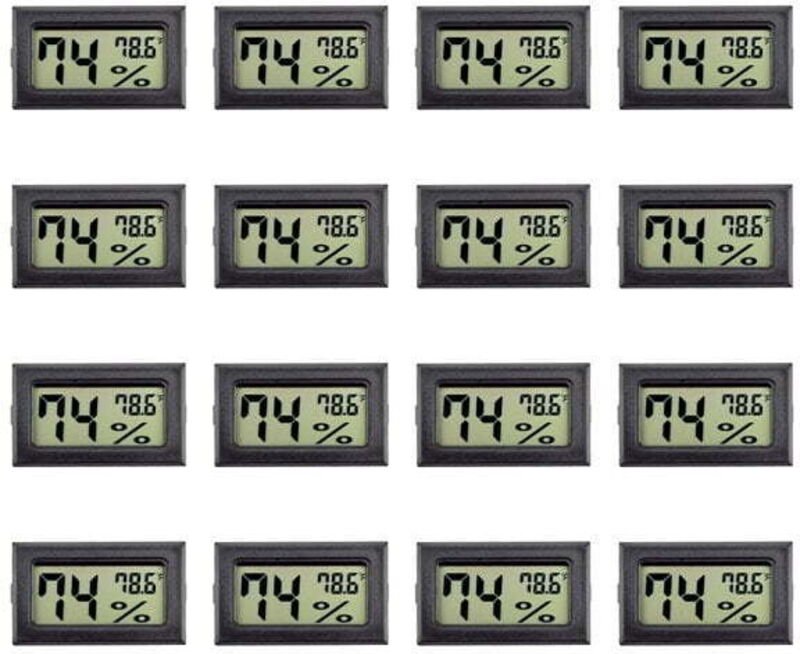 Set mit 16 Mini-Thermometern und Hygrometern, digitales Feuchtigkeitsmessgerät für Innenräume mit Fahrenheit-Temperaturs...