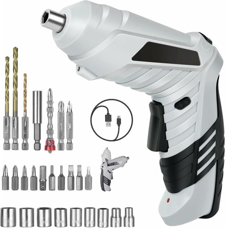 Ulisem - Akku-Bohrschrauber 3,6 Nm, 1300 mAh 3,6 v Schraubendreher + 26 Zubehörteile, 2 Drehrichtungen + LED-Lampe, USB-...