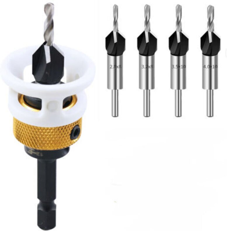 Satz Senkbohrer, 6-teiliger Holzfräser mit Tiefenanschlag und 6,25 mm Sechskantschaft, Senkkopfbohrer für die Holzbearbe...