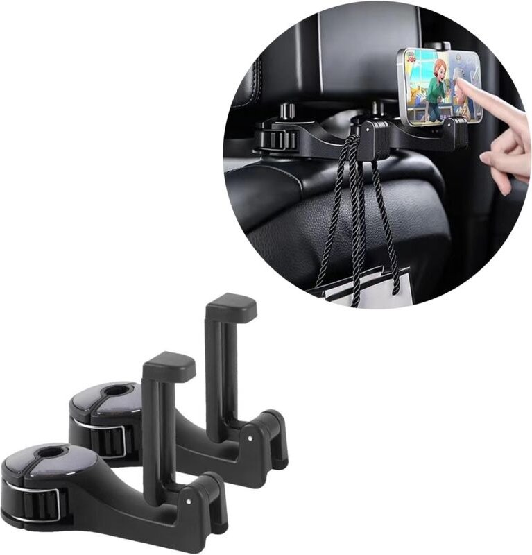 GABRIELLE 2er-Pack Haken für die Kopfstütze im Auto, können als Handyhalter verwendet werden, 360°, geeignet für Taschen...