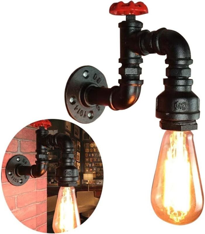 Wandleuchte aus Eisen im Retro-Vintage-Industrie-Stil mit originalem Wasserhahn-Design aus schwarzem Eisen, inklusive Fl...