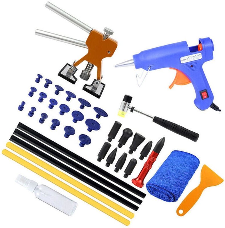 ZVD Lackfreies Dellenreparaturset mit Klebepistole, goldener Dellenzieher, für Auto, Kühlschrank, Motorradkarosserie, Tü...