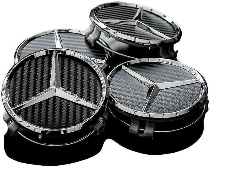 Mercedes 75-mm-Radnabenabdeckungen aus schwarzem Carbon, 4er-Set