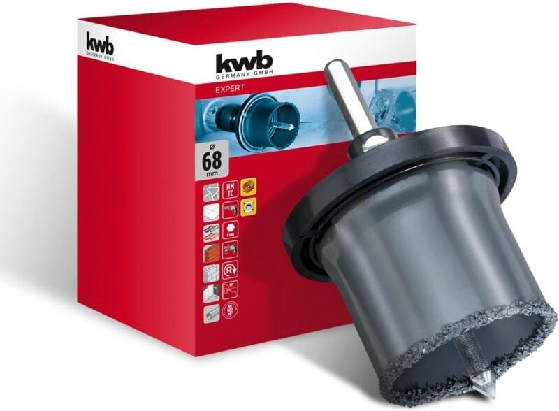 kwb Lochsägen Set ø 68 mm mit hoher Schneidleistung, langer Lebensdauer, großer Schnitttiefe von 55 mm, hartmetallbestüc...
