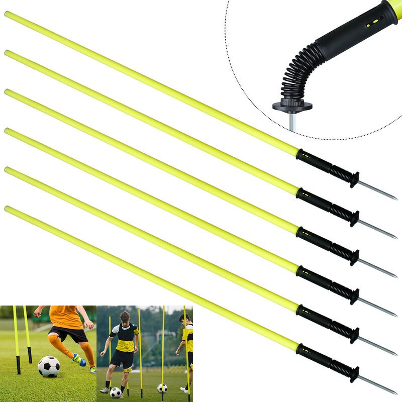 Thumbnail - Agility Slalomstangen 6er-Set 150cm Federbelastete Traingsstangen mit Stahlspitzen und Tragetasche Fußball Training Koor...