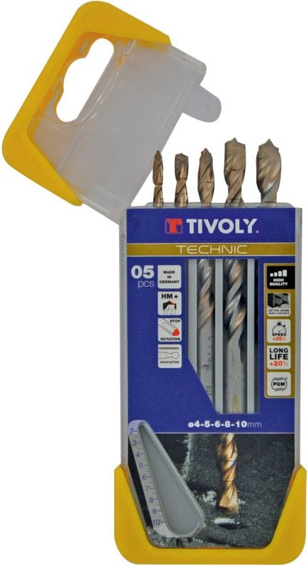 Satz mit 5 abgestuften Betonbohrern, Durchmesser 4 bis 10 mm TIVOLY 10960470034 Tivoly