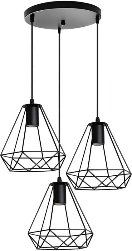 Vintage Metall 20cm Pendelleuchte, Lüster in Rautenform, 3-flammige E27 Lüster + Runde Stütze für Küche Wohnzimmer Resta...