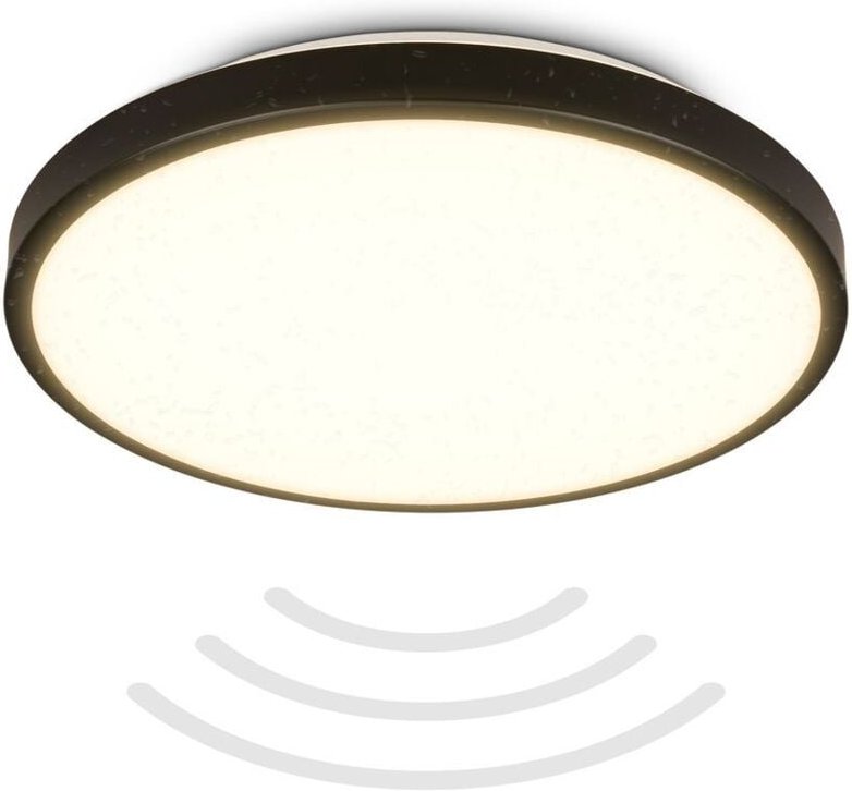 B.k.licht - Deckenlampe Ø29 cm - 13W, 1300lm, led, mit Bewegungsmelder, IP54, warmweiß, schwarz
