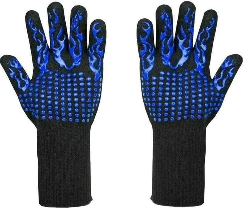 1 Paar 33 cm Grillhandschuhe, blau, hitzebeständig bis 800 °C – Schnittfeste Handschuhe der Stufe L5 zum Grillen, Kochen...