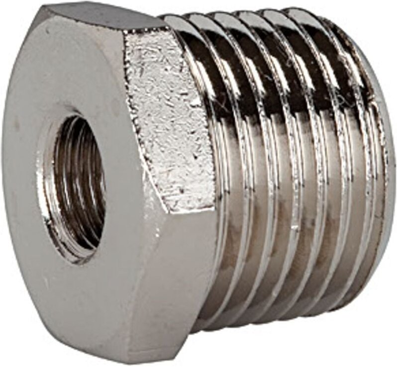 Riegler Reduziernippel, R 3/4 a., G 1/2 i., SW 27, Messing vernickelt