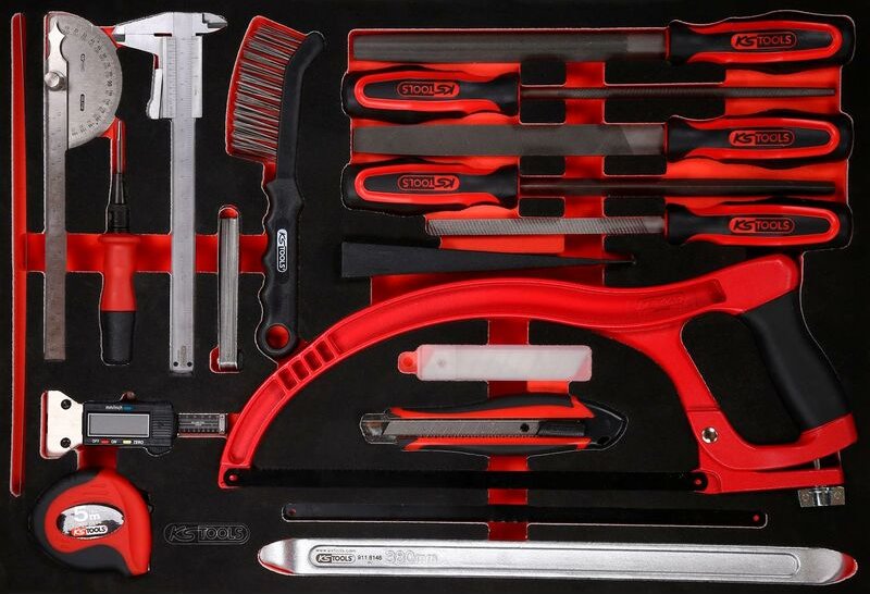 Ks Tools Messwerkzeuge- / und Feilen-Satz in Schuamstoffeinlage, 28-tlg.