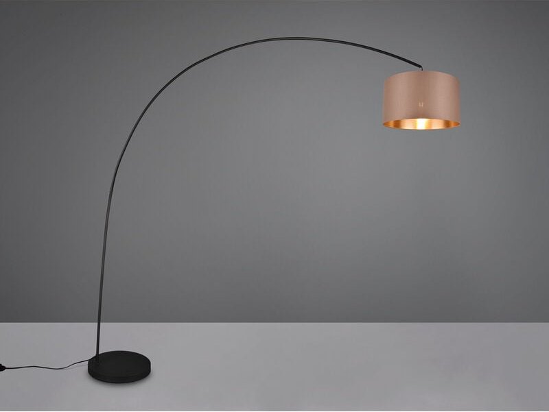Meinewunschleuchte - led Bogenleuchte Metall Schwarz Stoff Lampenschirm Taupe, 210cm