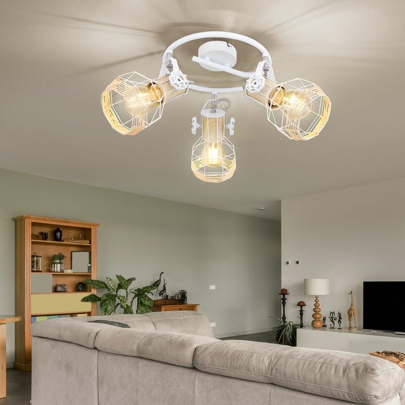 Etc-shop - Spotrondell 3 Strahler Deckenleuchte schwenkbar Wohnzimmerleuchte weiß, holzoptik Metall, 3x E27 Fassungen, d...